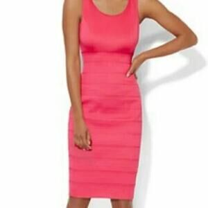 New York & Co NYCO Medium $90 Hot‎ Pink Midi Sheath Stretch Sexy Bodycon Dress